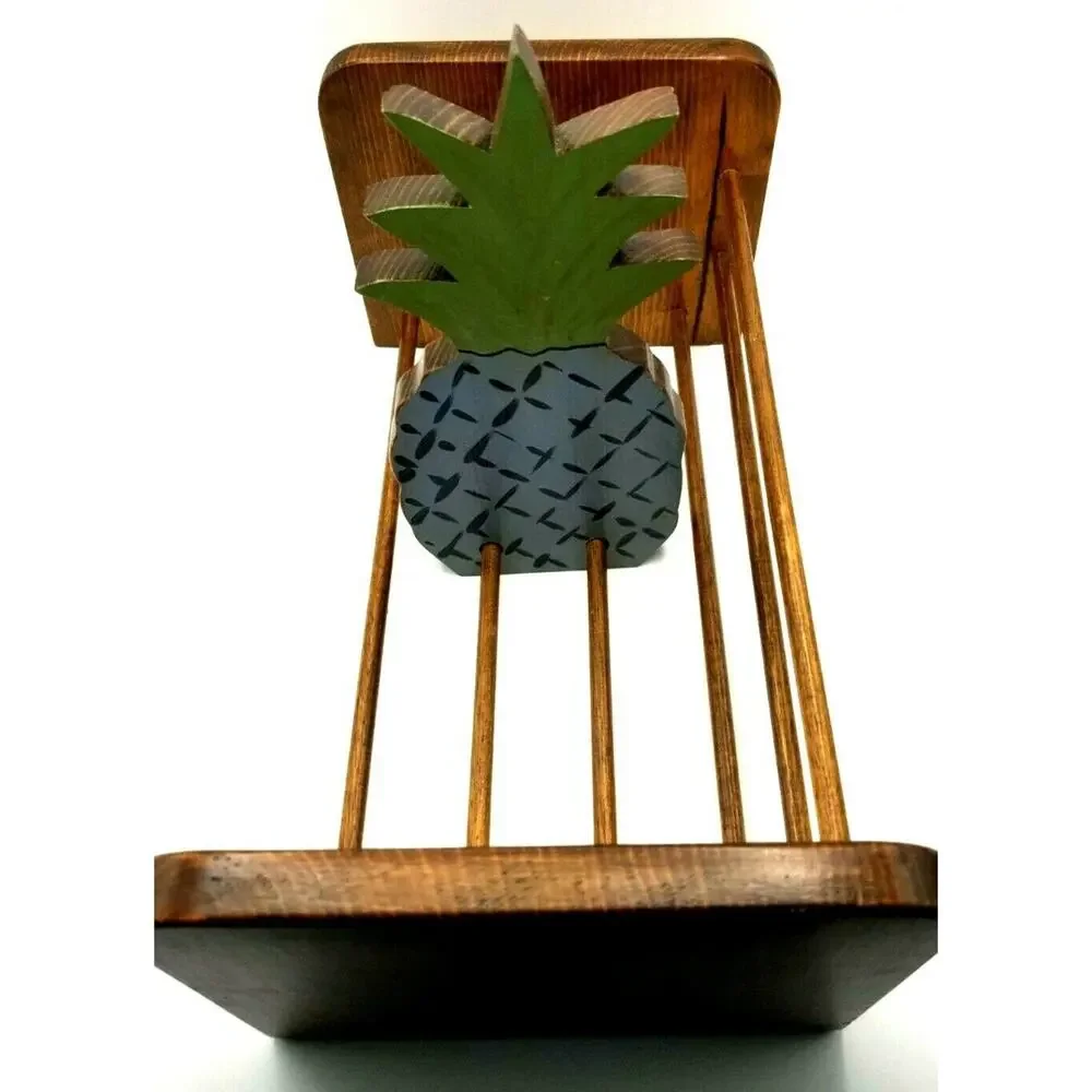 Vintage Handcrafted Wood Tabletop Book Shelf Pineapple Slider 15x9x5